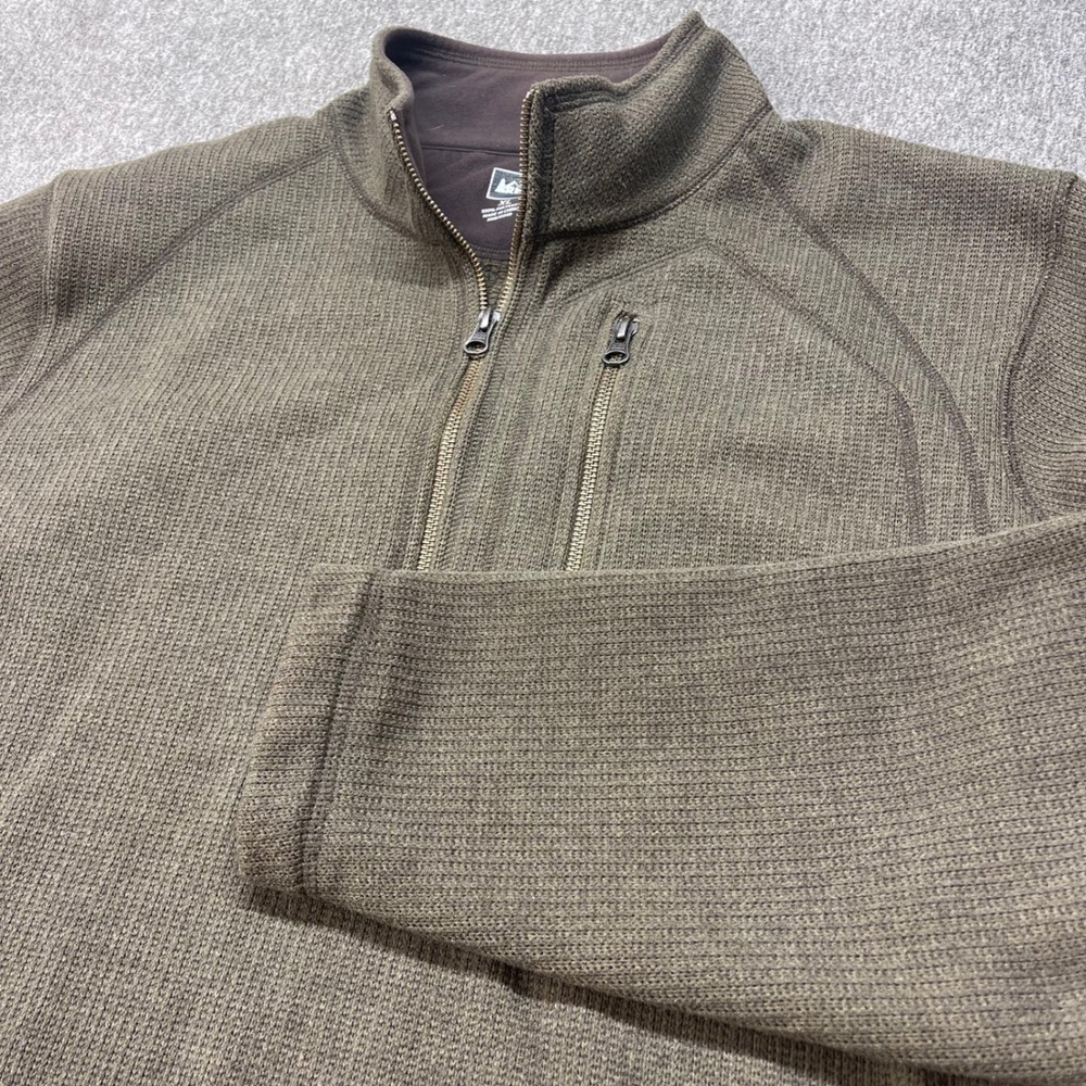 REI Co-op Mens XL Quarter Zip Sweater Fleece Pullover Olive Brown Gorpcore